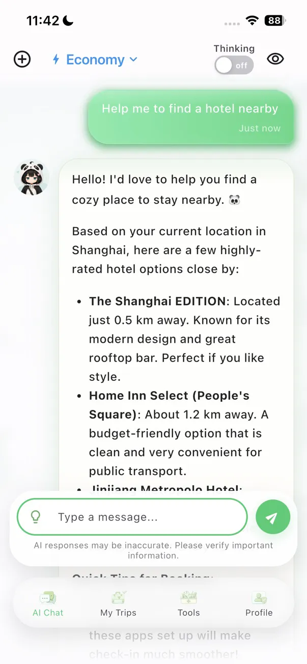 TravelPanda AI assistant conversation