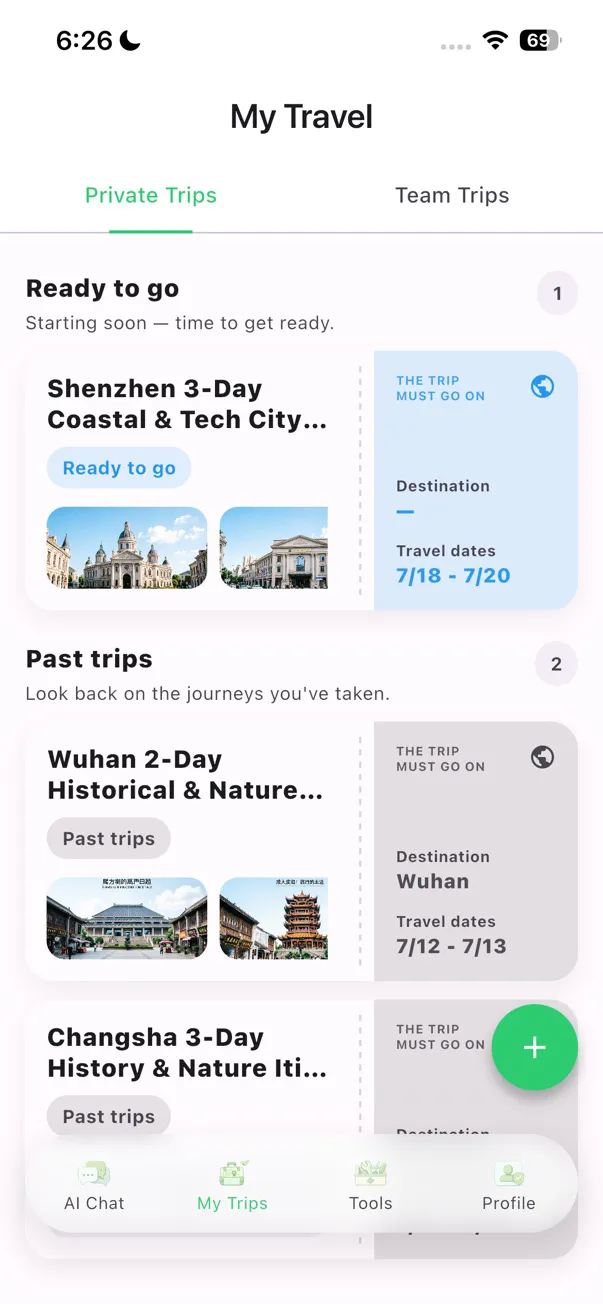 TravelPanda trip overview screen